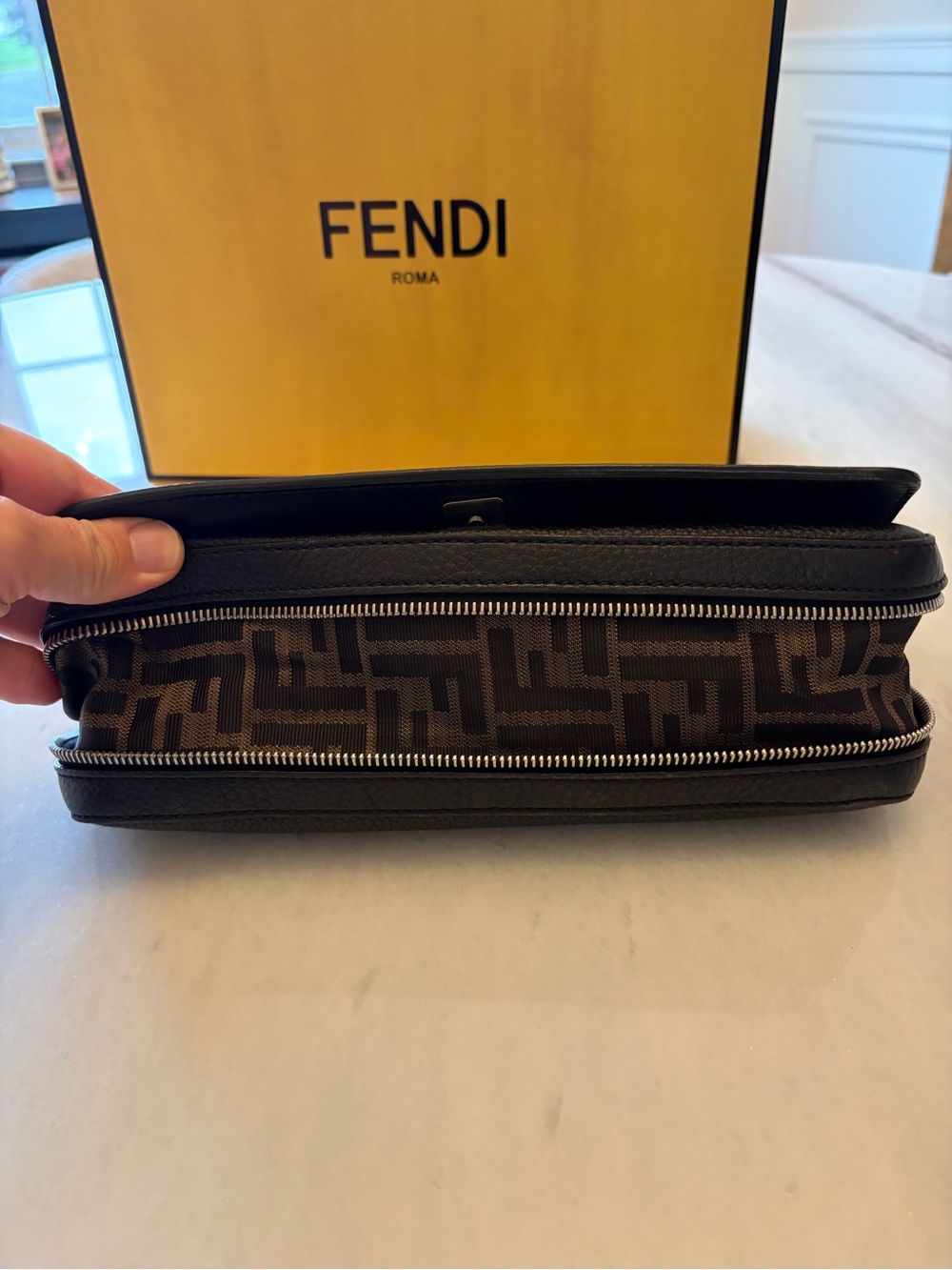 Fendi Black Pebbled Leather Messenger Pouch - Picture 2 of 10